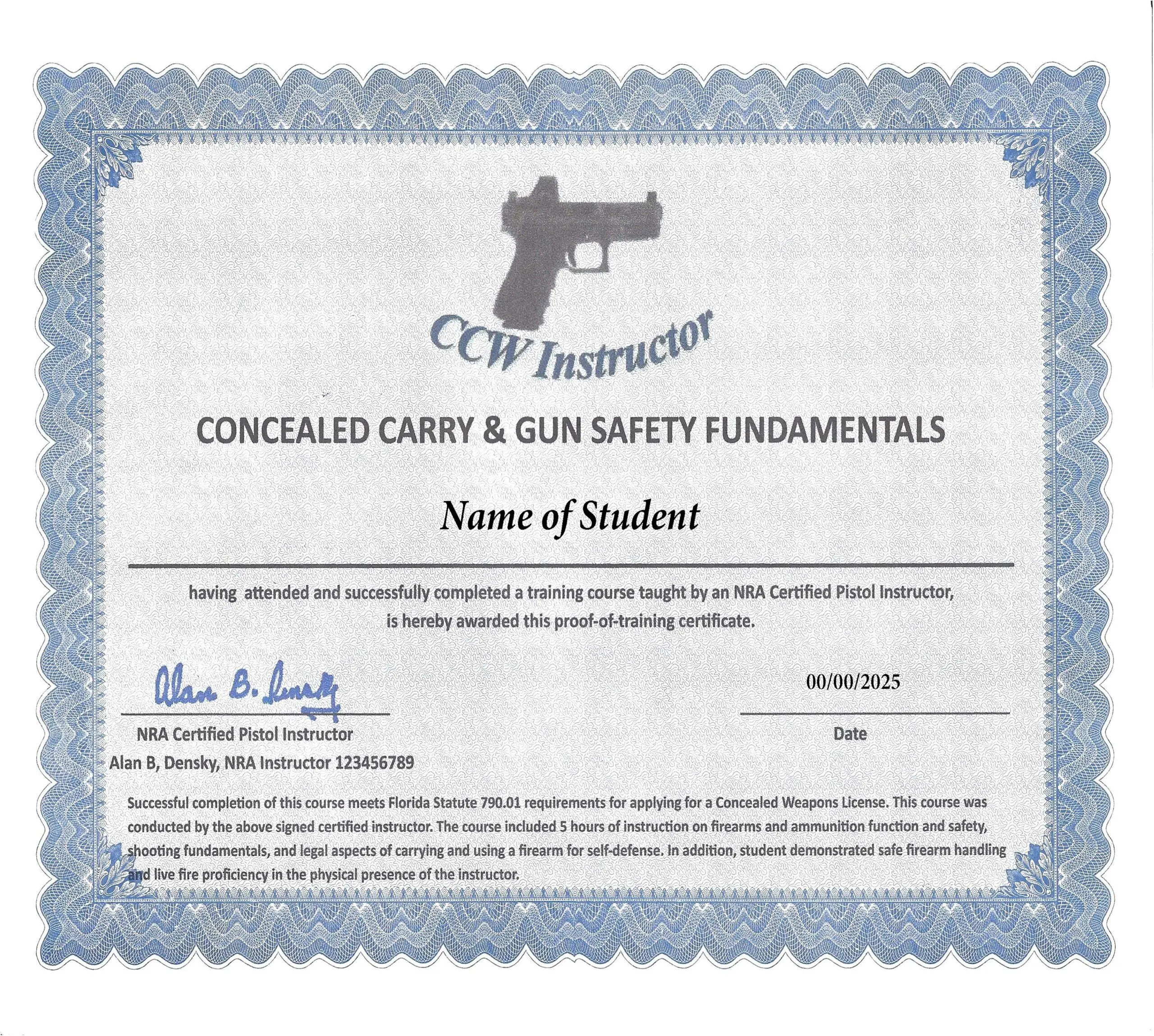 Florida concealed carry certificate for concealed weapons training