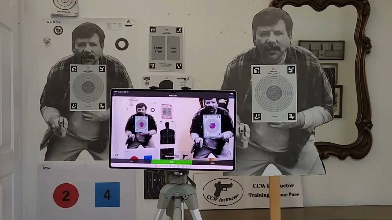 Recoil enabled dry fire pistol training with computerized target system