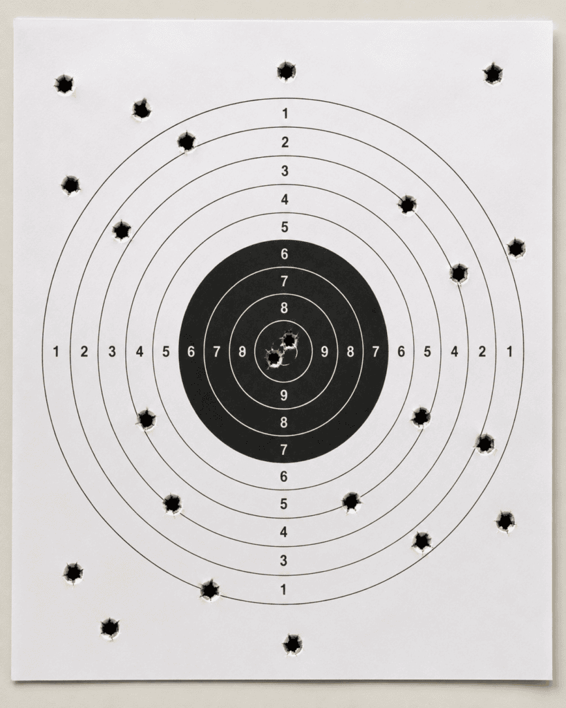 beginner pistol training pistol target with misses